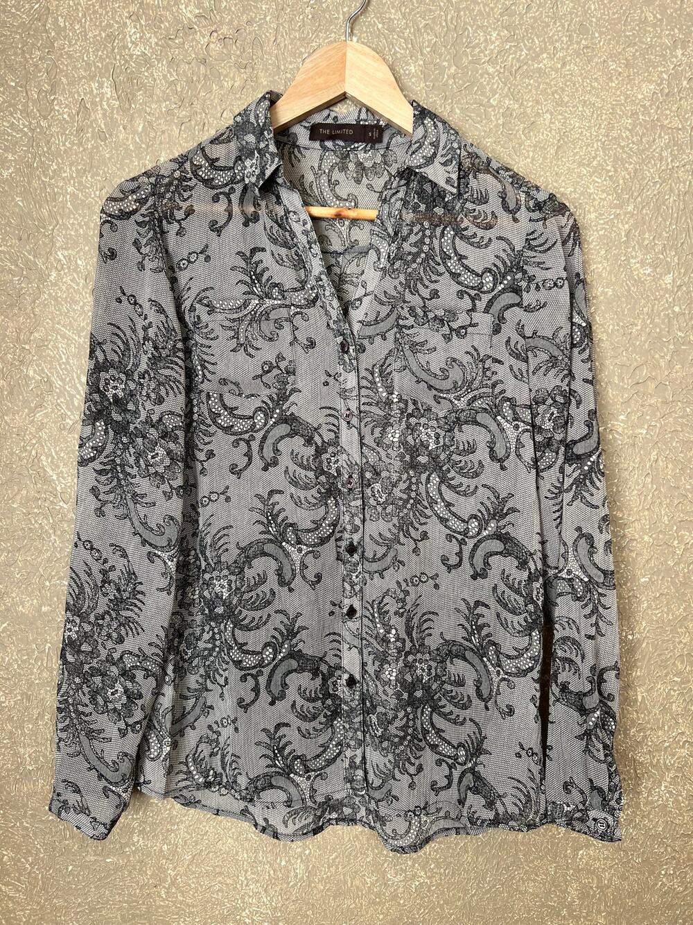 The Limited Paisley Gray Black Print Button Up Shirt Career Work Size Small